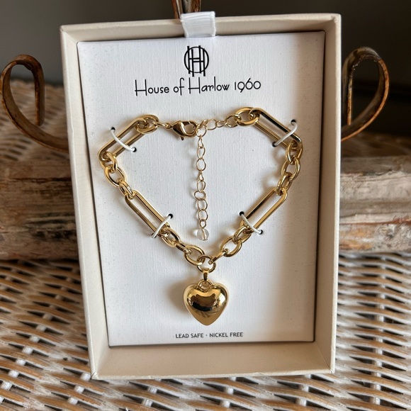 House of Harlow 1960 Jewelry - House of Harlow 1960 golden tone chunky heart charm bracelet